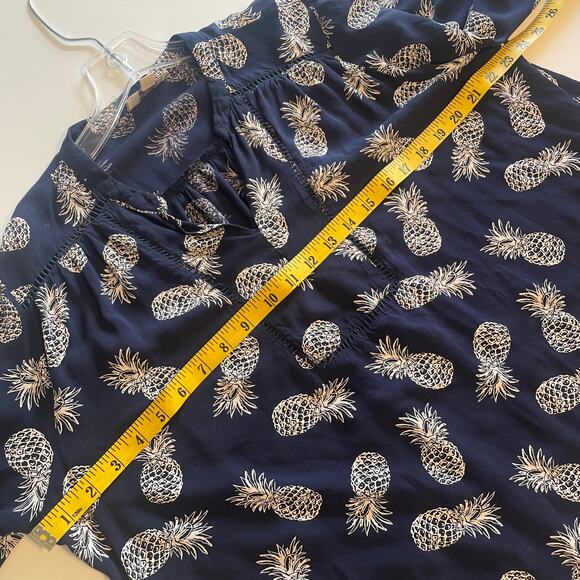 LOFT Navy Pineapple Top Womens Large Ladder Lace Novelty Popover Blouse - Picture 6 of 7